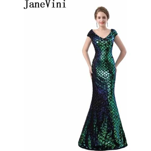 JaneVini Shiny Sequin Evening Dress Mermaid See Through Back Woman Long Dress Elegant Evening Party Gowns Ladies Formal Dresses