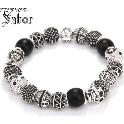 KM Bead Bracelet With OM Cross Yin-yang Zigzag Skull Beads Rebel Rock Bracelet For Men KB531 thomas jewellery