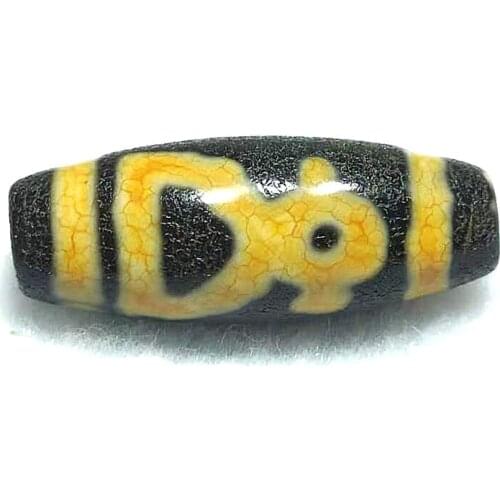 Agate DZI Beads Old Yellow/Black Dragon Pattern God of Wealth Totem 11*28mm Agate Beads Men&women Jewelry DIY Free Shipping