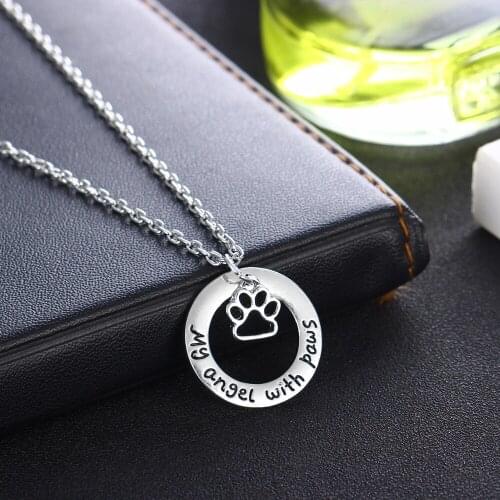 "My Angel With Paws" Charm Pendant Necklace For Pet Lover Cat Dog Paw Print Chain Jewelry Love Pendant Christmas Gifts Xmas