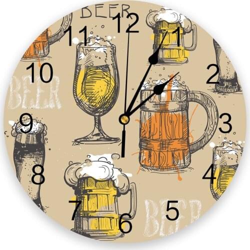 Beer Wine Glass Retro Text PVC Wall Clock Modern Design Home Decor Bedroom Silent Oclock Watch Wall For Living Room