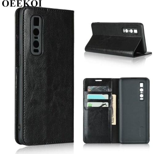 OEEKOI Crazy Horse Genuine Leather Wallet Flip Case for OPPO Find X2 Pro