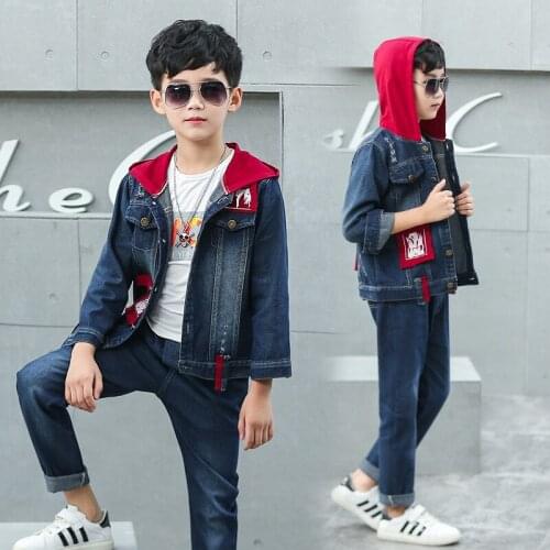 Jean Spring Summer Childrens Clothes Suit Baby Boys Coat+ Pants 2pcs/Set Teenage Top Sport Costume For Kids Streetwear Formal