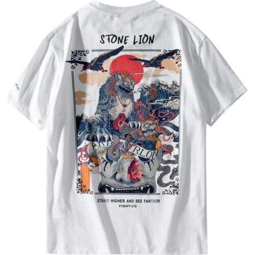 21 Summer New Chinese Style Kirin Printed T-shirt Mens Fashion Loose Fashion Brand Half Sleeve Short Sleeve