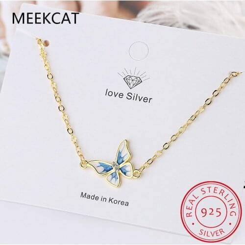 Hot Brand Sweet Butterfly Charm Bracelet For Women 100% Real Sterling Silver 925 Set Blue Stone Mini Top Quality Gift