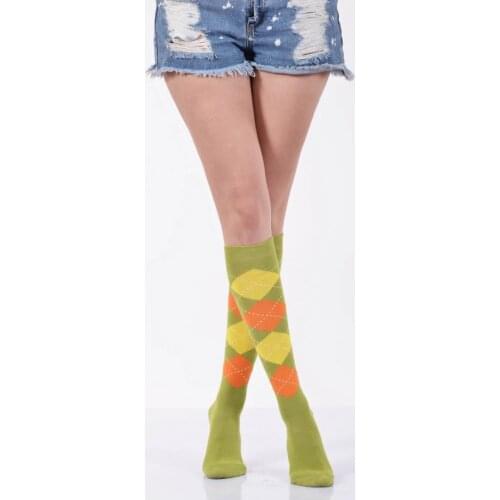 Idilfashion Women Plaid Lower Stocking-Green-B-ART013 (3'LÜ PACKAGE)