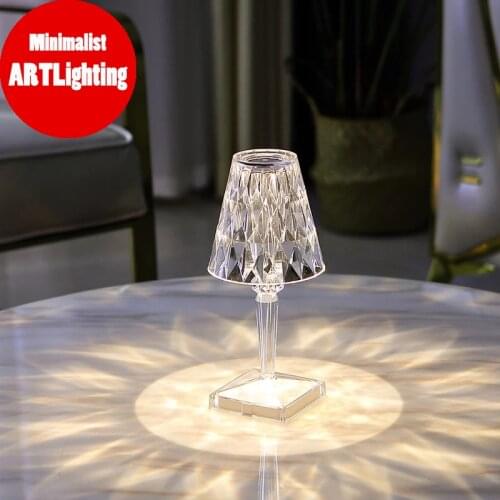 Italian Kartell Battery LED Desk Lamp Touch Sensor Bar Light Decor Restaurant Crystal Table Lamps Romantic Bedside Night Lights