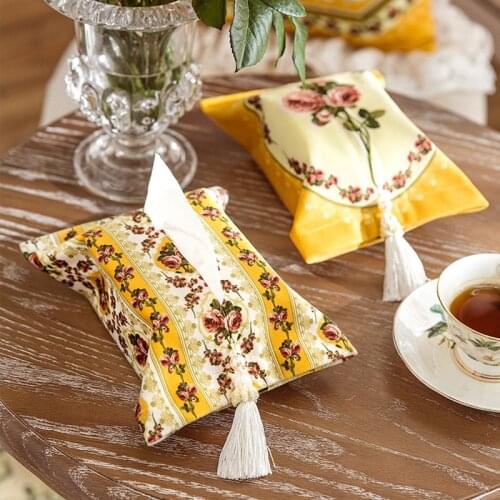Tissue Boxes Napkin Holder Desktop Decoration Car Tissue Box Retro Printed Fabric Tissue Storage Bag Dining Table Accessories