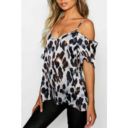 Summer Fashion Leopard Pattern Shoulder T Shirt Women Tops Base O-neckBlack Tees Harajuku Fashion Woman Clothing