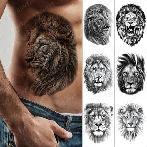 Lightning Lion Temporary Tattoo Sticker For Men Women Adult Wolf Tiger Waterproof Fake Henna Wild Animal Body Art Tatoo