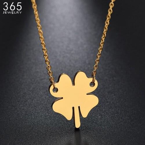 Fashion Stainless Steel Simple Clover Necklaces For Women Lucky Gold Color Leaves Plant Chain Necklace Party Jewelry