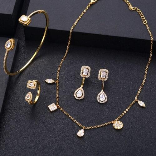 Janekelly African 4pcs Bridal Zirconia Jewelry Sets For Women Party, Luxury Dubai Nigeria CZ Crystal Wedding Jewelry Sets