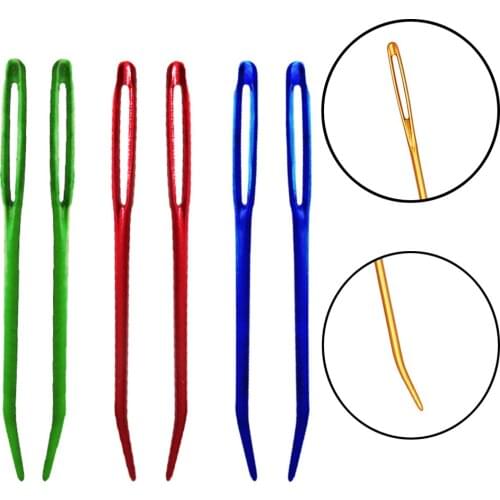 New 2PCS Aluminum Bent Tip Tapestry Darning Knitting Needles Needlework Crafts Sewing Bent Needle Big Eye Yarn Knitting Needle