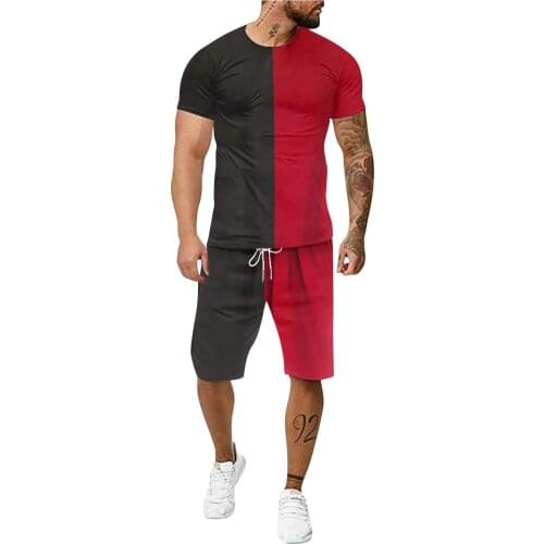 Round Neck Leisure Sports 3d Color Drawstring 2021two Piece Set Men Short Sleeve T Shirt Cropped Top Shorts Mens Tracksuits