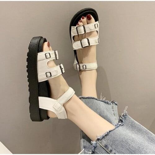 Platform Sandals 2021 Summer Flats Causal Shoes Bohemia Sandals Fashion Luxury Designer Buckle Black Sandels for Women