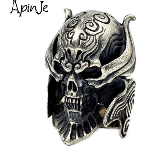 Apinje Handcrafted Thai Silver 925 Sterling Silver Skull Ring Men Armor Skeleton Heavy Gothic Man Rings