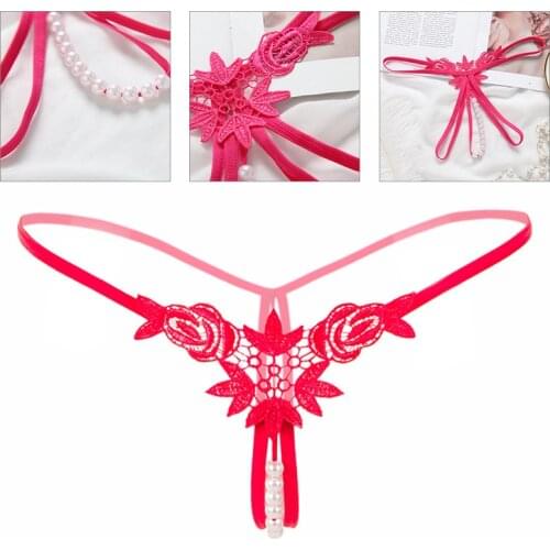 Pearl Thong Seamless Briefs Underwear Women G String Sexy Transparent Panties Crotchless Lady Embroidery String Lingerie
