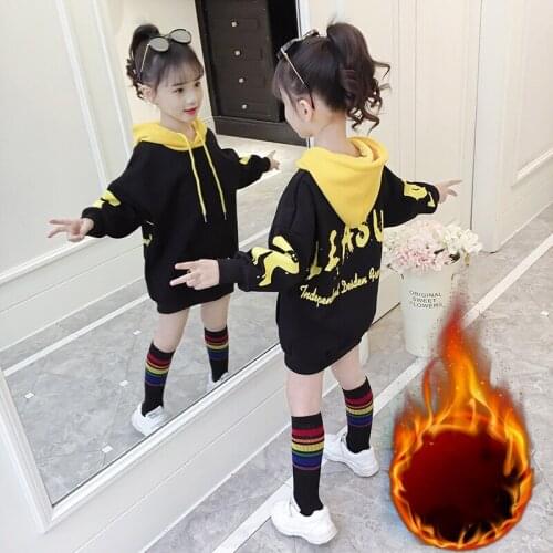 Girls' Hoodies Sweatshirts Kids Outwear 2021 Simple Velvet Thicken Warm Winter Autumn Cotton Fleece Plus Size Childrens Clothin