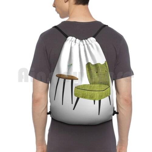 Time Backpack Drawstring Bags Gym Bag Waterproof Mid Century Modern Mid Century Homeware Chair Retro 50S 60S Vintage