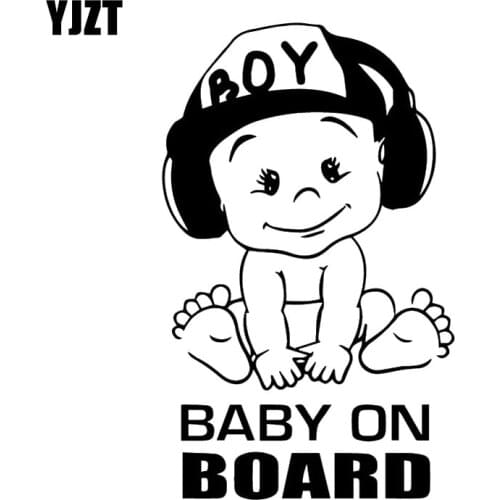 YJZT 11.1X18.3CM DJ Boy Fashion Cartoon Whole Body Decoration Decal BABY ON BOARD Warning Car Sticker C25-0073