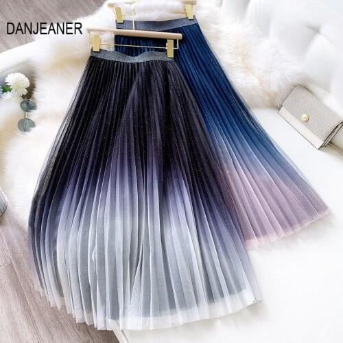 DANJEAN Starry Sky Gradient Mesh Skirt Female 2020 Spring High Waist Tulle Pleated Skirt FairyThin A-line Skirt Streetwear