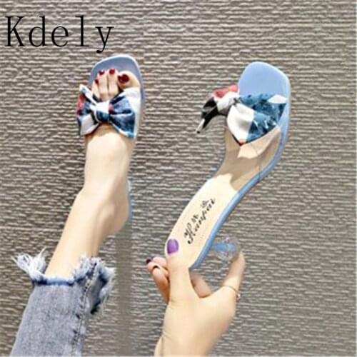 2019 PVC bowknot Sandals Open Toe High Heels Women Transparent Perspex Slippers Shoes Heel Clear Sandals size 35-39