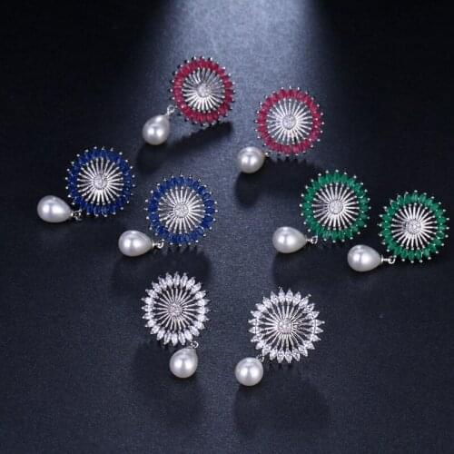 ORZTOON Vintage Oval Pearl Dangle Earrings For Women Simple Fashion Red Blue Round Stud Earring Trendy Female Jewelry Gift 2021