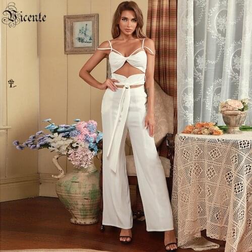 VC WomenS Jumpsuit Solid Color Hollow Design Belt Strapless Suspender Pants Sleeveless Backless Jumpsuit