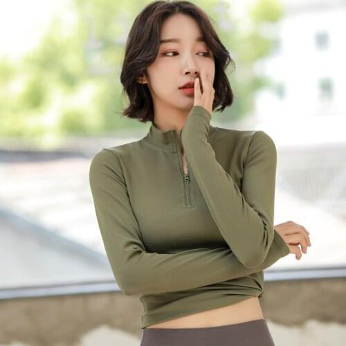 Half Zip sports coat womens long sleeve Mock Neck tights quick drying Yoga suit gym running fitness top women