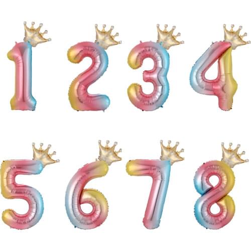 1 Set Baby Shower Balloon 40 inch Colorful Number Foil Balloons 1 2 3 4 5 Years Old Kid Crown Boys Girls Balloon Party Supplies