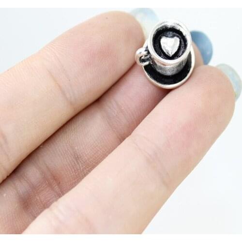 10Pcs/Lot--10*13mm Antique Silver Tone 3D Coffee Cup Wiith Heart Charms Pendant For Necklace Earring Diy Jewelry Making