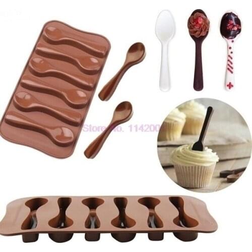 100pcs Cake Mould Biscuit Cookie Baking Pan 6 Holes Spoon Shaped Silicone Fondant Chocolate Mold Kitchen Bakeware Accessories