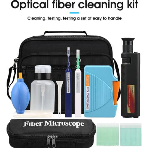 11pcs/set Fiber Cleaning Tools with Fiber Optic Microscope and Optic Connector Cleaner LC FC SC Cleaner Box