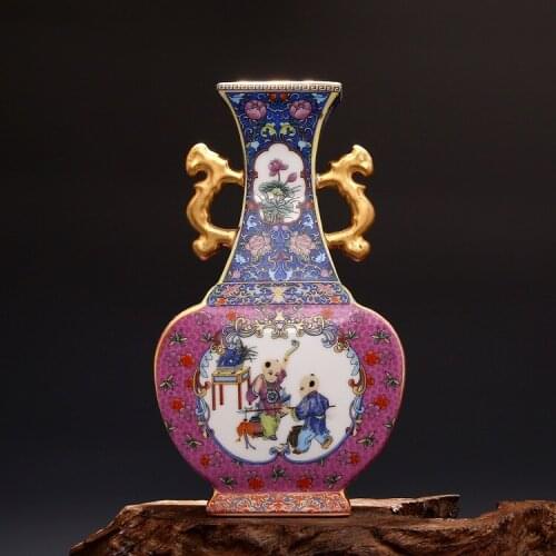 2 DE BAOTANG Antique YuanDynasty porcelain vase,Two ears bottle,Hand-painted crafts,Decoration,Collection&Adornment