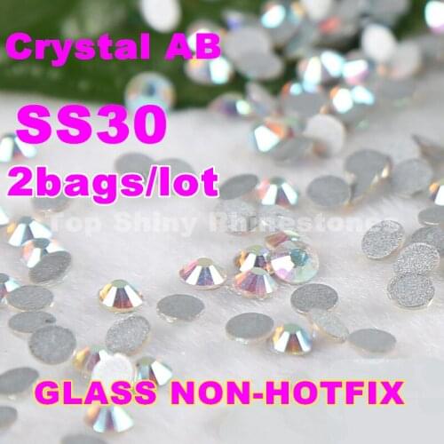 2bags/lot Nail art decorations crystal AB color SS30 (6.4-6.6mm) non hotfix flatback rhinestone Glass Glitter loose glue nail