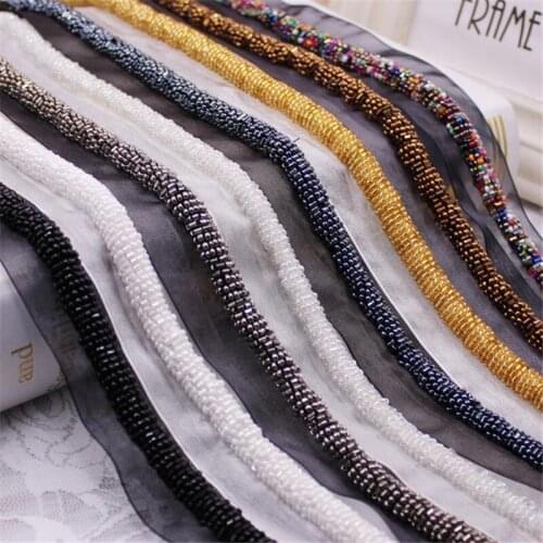 2Yards 3.5CM Width Mesh Beaded Lace Trims Wrap Rope Beading Ribbon Lace Fabric DIY Clothing Sleeve Wedding Dress Bag Accessories