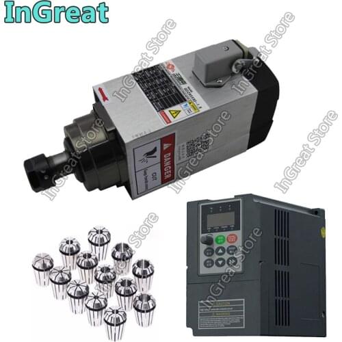 3PH 380V 1.5KW 2HP ER20 1mm-13mm 18000RPM AC Spindle Motor Air Cooled 4PCS Ceramic Bearing & VFD Inverter & ER20 Collets