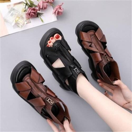 COOTELILI Woman Sandals Shoes 2021 New Fashion Womans Round Toe Summer Platform Basic 5cm Heel Black Brown Zip Size 35-40