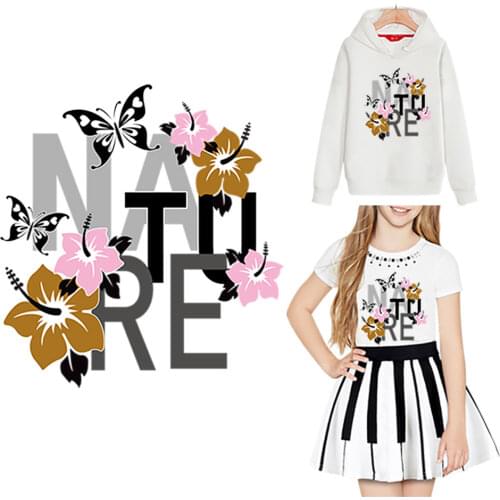 Flowers Butterfly Iron On Patch For Clothes Letters Natrue Heat Thermo Sticker On Clothing Diy Transfert Thermocollants T-Shirt