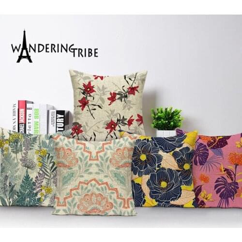 Retro Decorative Cushion Cover Plant Flowers Colorful Sofa Home 45X45Cm Cushion Cover Farm House Decor Throw Pillow Covers