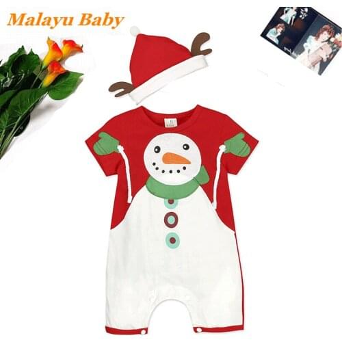 Malayu Baby Infant Christmas Costume Boy Girl Romper Cotton Cartoon Patchwork Jumpsuit Hat 2Pcs Outfits Newborn Clothing