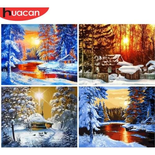 HUACAN Painting By Numbers Winter Scenery Acrylic Drawing Canvas Picture Snow Home Decoration Art Gift
