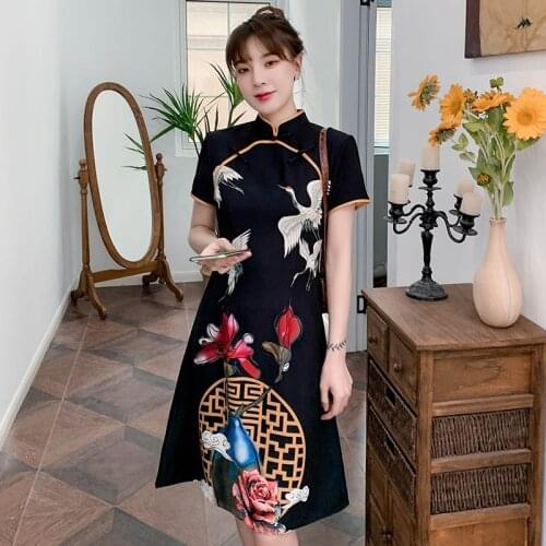 Chinese Cheongsam Dress Women Qipao Casual Traditional Vintage Modern Cheongsams Dresses for Women Party Dress 2021 Plus Size