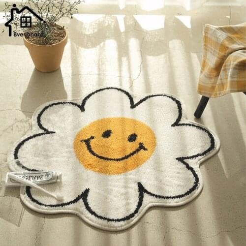 Ins Nordic Door Mat Bathroom Anti-slip Floor Mats Living Room Soft Decorative Smiley Carpet Flower Shape Machine Washable Rugs