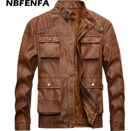Men Faux Leather Jacket PU Coats Winter Fleece Male Outwear Vintage Outwears Outdoor Biker Motorcycle Jacket Men Clothing LX089