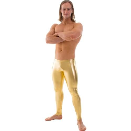 LZCMsosft Low Waist Mens Spandex Shiny Metallic Gold Dance Leggings Stage Performance Costume Pants Skinny Meggings For Boys