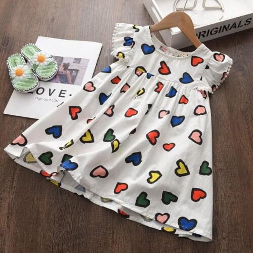 Menoea Baby Girls Dresses Casual Summer 2021 Fashion Cute Kids Heart Print Sleeveless Princess Vestidos Children Clothing 3-7Y