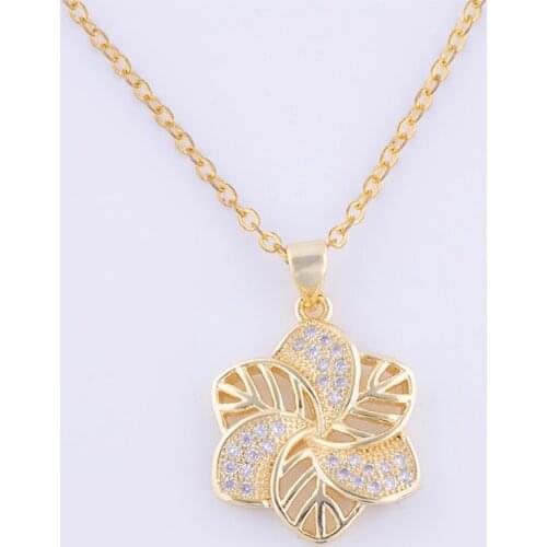 Fashion Jewelry Charm Zircon Flower Necklaces & Pendants Handmade Copper Micro Pave Long Chain Necklace Women Diy Collier Femme