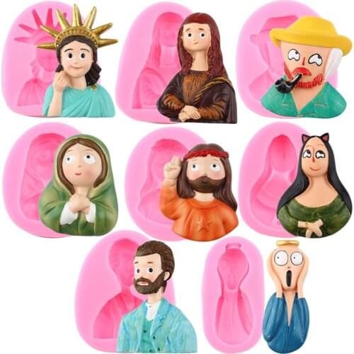 Cartoon Man Woman Silicone Molds Statue of Liberty Van Gogh Resin Clay Mold Fondant Cake Decorating Tools Candy Chocolate Mould