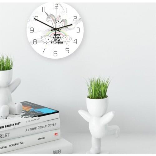 Cartoon Unicorn Wall Clock Modern Design Silent Kids Room Decoration Home Decor Livingroom Bedroom Horologe Nordic Style Watches